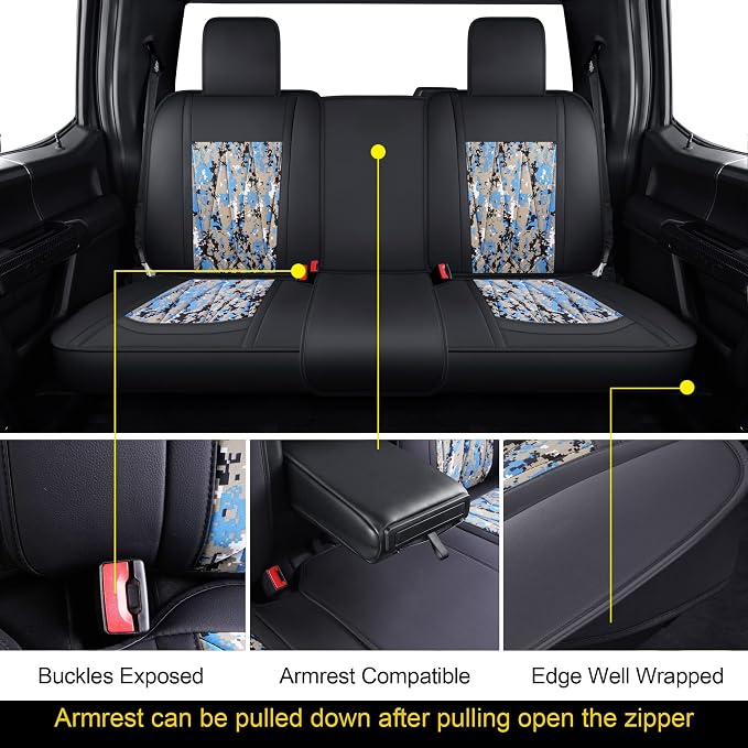 GXT Dodge RAM Seat Cover Full Set Fit for Select 2013-2021 Dodge RAM 1500 2500 3500 Pickup Truck, Waterproof Synthetic Leather Car Seat Cover and Cushion (Camouflage White)