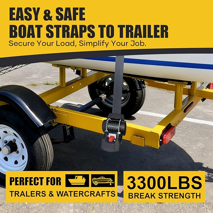 Ayaport Retractable Transom Tie Down Straps 2in X 8ft Boat Tie Down Straps to Trailer- 3300lbs Break Strength, Heavy Duty Bolt-on Ratchet Straps for Cargo, Boat, Motorcycles, ATV, 2pk
