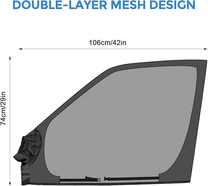 Magnetic Van Window Screens, 42 x 29 inches Front Door Bug Screens (Pair), Universal Size for Promaster, Sprinter and Other Vans & Cars, Keeps Bugs Out Magnetic Bug Mesh, Easy to Install