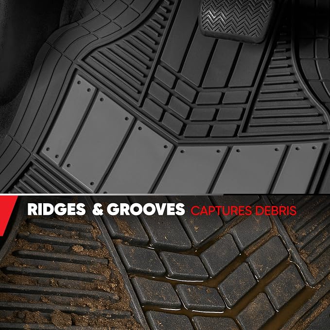 Motor Trend FlexTough Gray Floor Mats for Cars & Cargo Mat Full Set - All Weather Front & Rear Rubber Automotive Floor Mats & Cargo Liner for SUV, Car, & Van - Interior Trunk Mat & Floor Cover