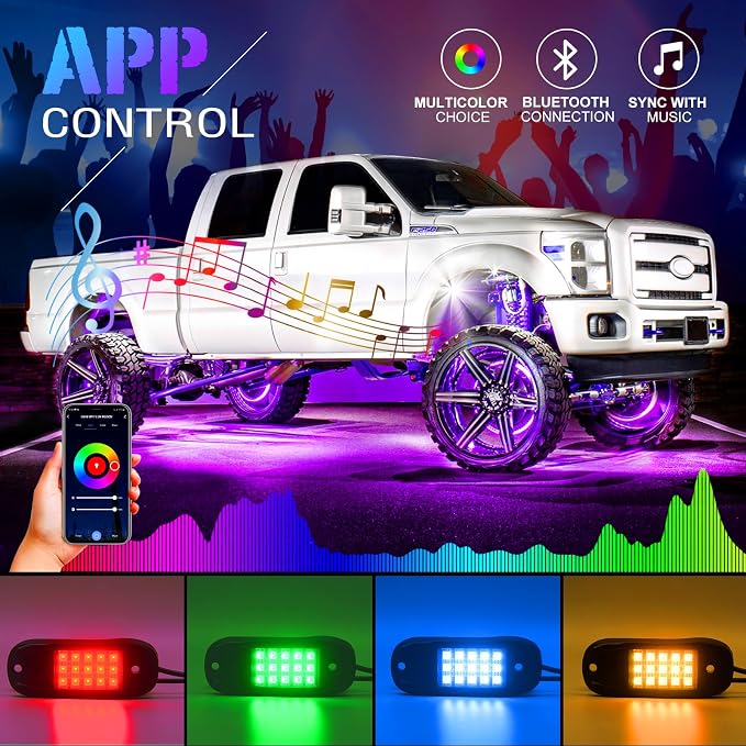SHINIGHT 6-Pods RGB LED Rock Lights for Trucks,Bluetooth App Control | Multi-Color Bright Underglow Kits | Waterproof | Flashing Music Mode | For UTV/SUV/ATV/RZR
