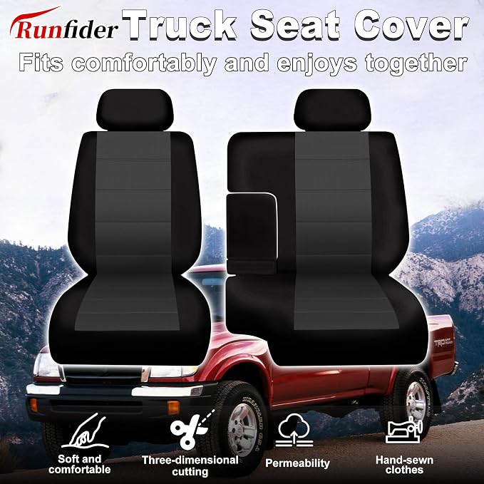 60/40 Split Bench Seat Covers for Toyota Tacoma 1995 1996 1997 1998 1999 2000 Heavy Duty Cloth Protector Interior Accessories with Console Covers，Waterproof & Machine Washable,Black