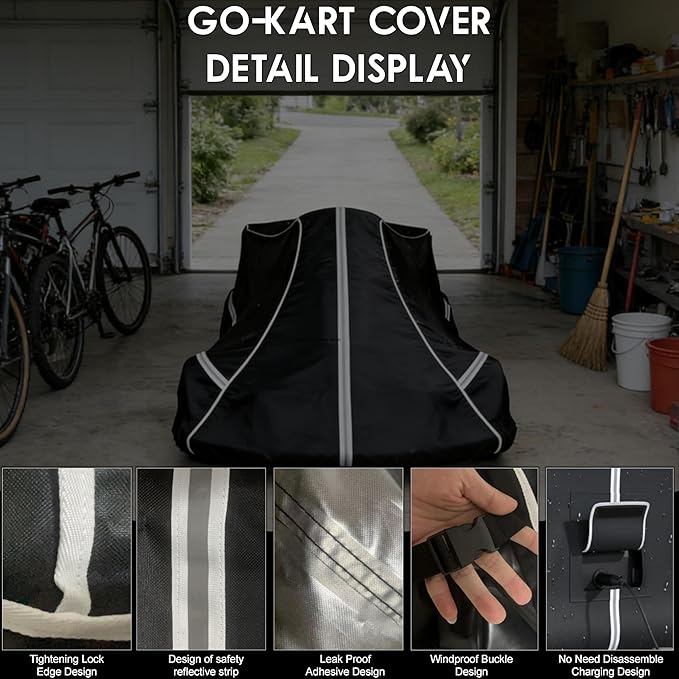 Go-Kart Cover, Dimensions 55L × 33W × 28H in, Compatible with Segway Ninebot Gokart Pro Made from 600D Heavy-Duty Silver-Coated Waterproof Oxford Fabric Dust-Proof, Outdoor Portable Design