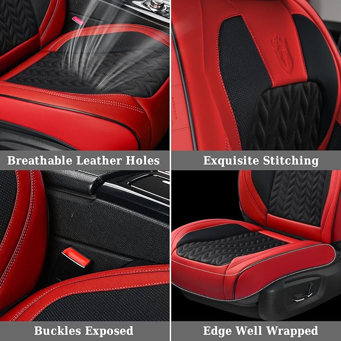 Coverado Car Seat Cover, Front Seat Cover, 2PCS Car Seat Protector, Seat Covers for Cars, Breathable Faux Leather Car Seat Cushion, Car Seat Protector, Red Car Seat Covers Winter Fit for Most Vehicles