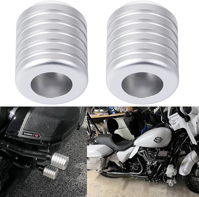 Advanblack ProTek Machined Harley Crash Bar Sliders 1.25" Decorative Wheel Rotatable End For Front Engine Guard Rear Saddlebag Guards (Silver CNC)