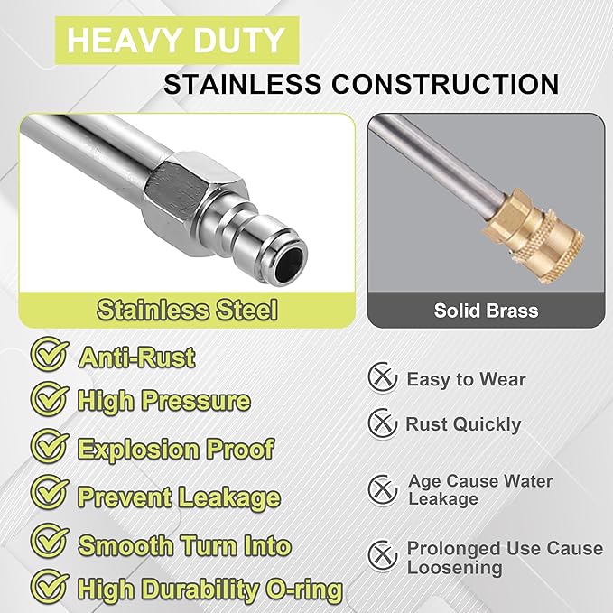 FIXFANS Pressure Washer Extension Wand, 120” Pressure Washer Lance Replacement, Stainless Steel Power Washer Wand with 1/4” Quick Connect, Gutter Cleaner Attachment 30°/90°/120° Curved Rods, 5 Nozzles