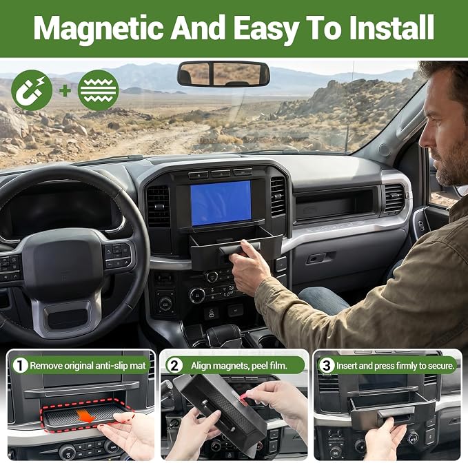 Center Console Drawer Organizer for 2023-2026 Ford F250 F350 F450 F550 Super Duty XL 8-Inch Screen Dashboard Storage Box Inserts Tray for F250-550 8" Screen Accessories