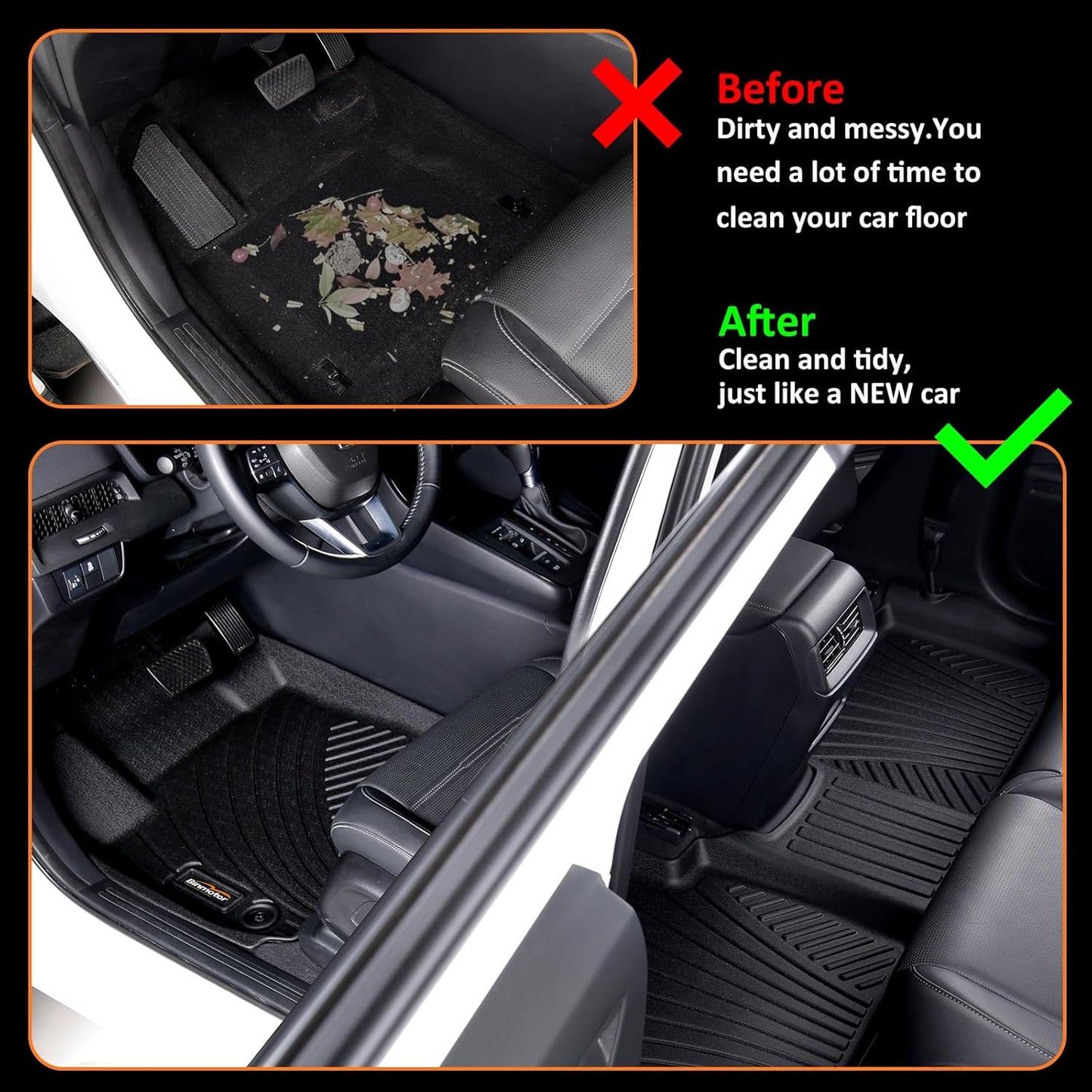 Binmotor-All Weather Car Floor Mats for Kia K5 2021-2025(Only FWD) 丨EX丨LX丨LXS丨GT丨GT-Line, 1st & 2nd Row, Thick Car Floor Liners Custom Fit for 2020-2025 Sonata