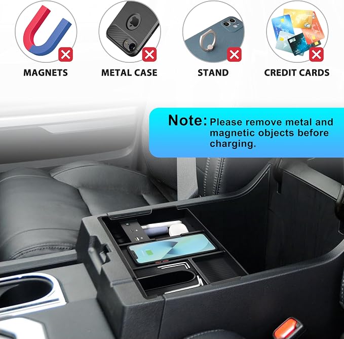 Wireless Charger for Toyota Tundra 2014-2021, Center Console Organizer Tray USB-A USB-C Fast Phone Charging Panel Pad Armrest Storage Box for Toyota Tundra 2017 2018 2019 2020 Accessories