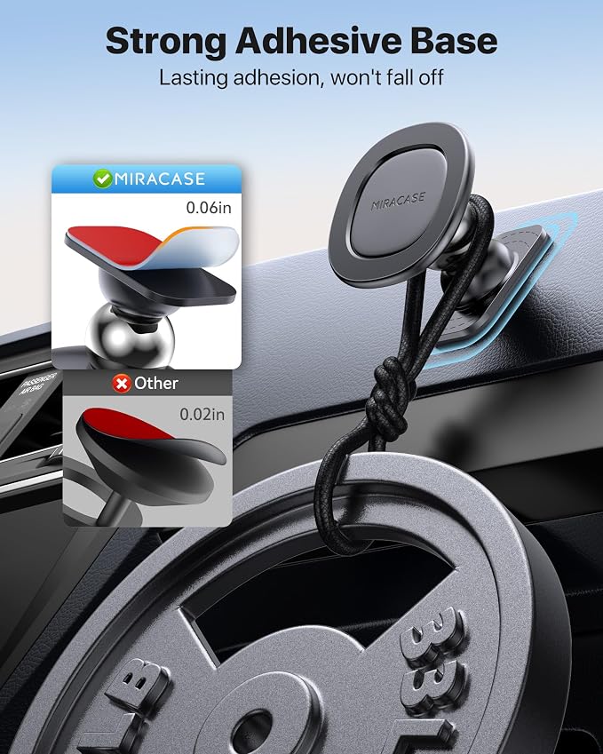 Miracase for MagSafe Car Mount【Strong Magnets】 Magnetic Phone Holder for Dashboard，360 Adjustable Car Phone Holder, Compatible with Garmin GPS iPhone Android and All Smartphones, Black