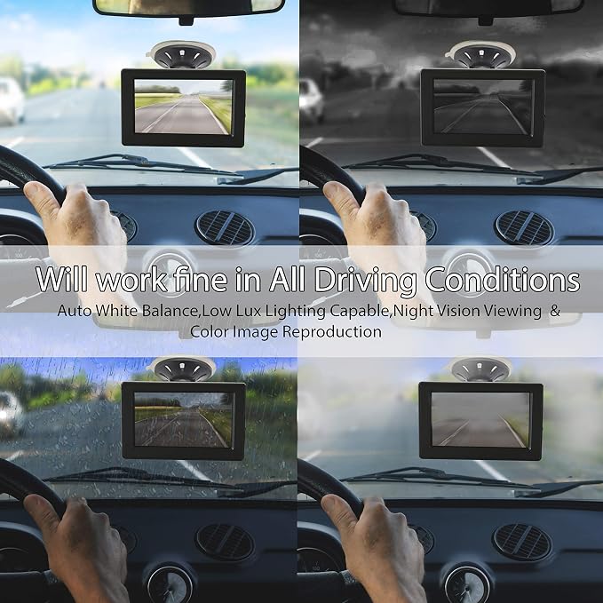 Pyle Backup Car Camera Rear View Screen Monitor System - Parking & Reverse Safety Distance Scale Lines, Waterproof, Night Vision, 170° View Angle, 4.3" LCD Video Color Display for Vehicles - (PLCM44)