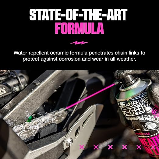 Muc Off All-Weather Motorcycle Chain Lube, 400 Milliliters - Premium Motorbike Chain Lubricant Spray - Formulated for All Weather Conditions