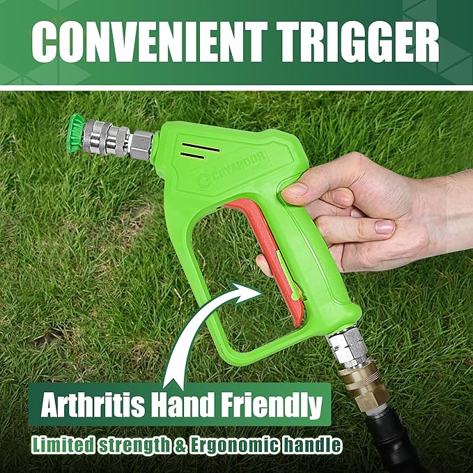 Pressure Washer Short Gun with Swivel 3/8" Male Plug & 1/4”Quick Connector Coupler - Comfortable Handle - Compatible with Foam Cannon for Car Wash 4000 PSI, Green