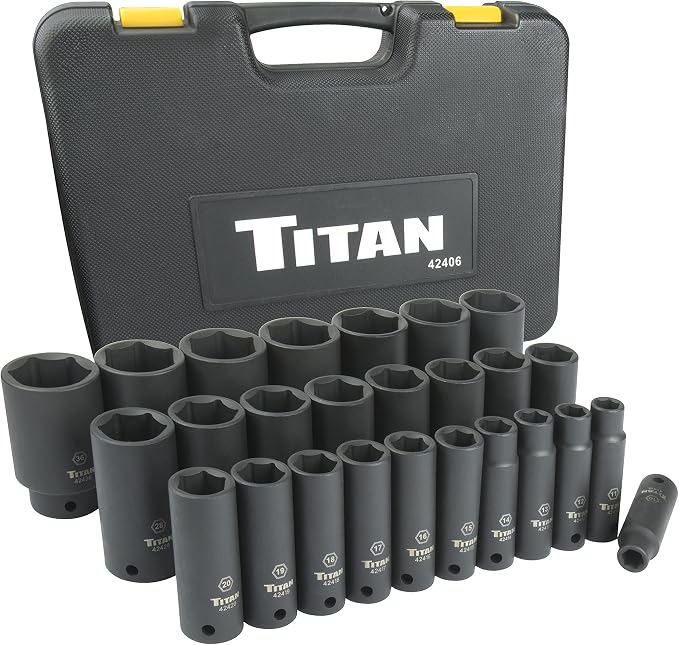 Titan 42406 26-Piece 1/2" Drive Metric Deep Impact Socket Set