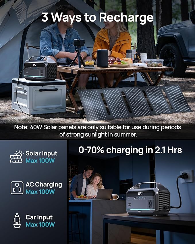 DaranEner Portable Power Station 600W, 288Wh LiFePO4 Battery Backup Power w/2×600W AC Outlets (1200W Surge), 2.2H Fast Charging, Solar Generator for Outdoor Camping/RVs/Home Emergency (Solar Optional)
