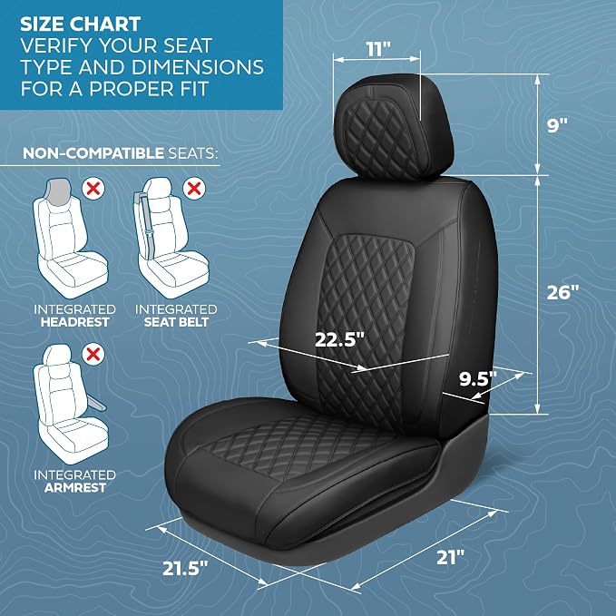 MotorBox Prestige Edition Napa Leather Seat Covers Full Set – Black Car Seat Covers Front Seats and Back Car Seat Protector, Waterproof and Universal Fit for Most Small to Medium Autos, Trucks & SUVs