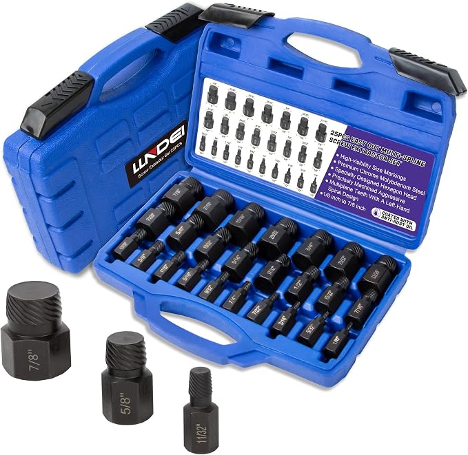 LLNDEI 19PCS 3/8-Inch Drive Extra Long Allen Hex Bit Socket Set&25 PCS Screw Extractor Set