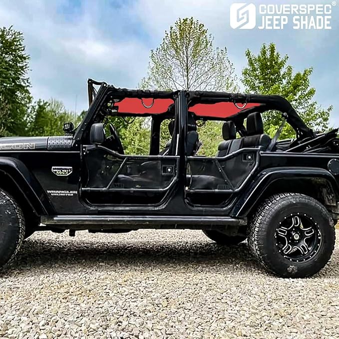 JK Sun Shade Top Compatible with Jeep Wrangler 4 Door 2007 to 2018 Sunshade Sunroof Bikini Cover Blocks UV Wind Noise Cherry Red Mesh for Full Length