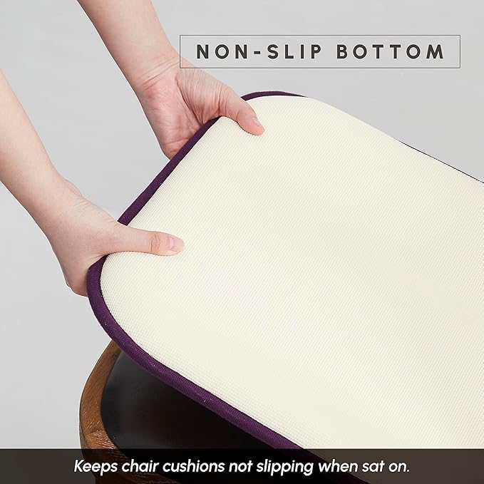 Elegant Comfort Chair Cushion Covers with Ties and Non Skid Rubber Backing-Thick Memory Foam - Soft Cushion Pad- Rounded Square Seat Cover-16 x 16 Inches- Honeycomb Textured Pattern, Set of 8, Purple