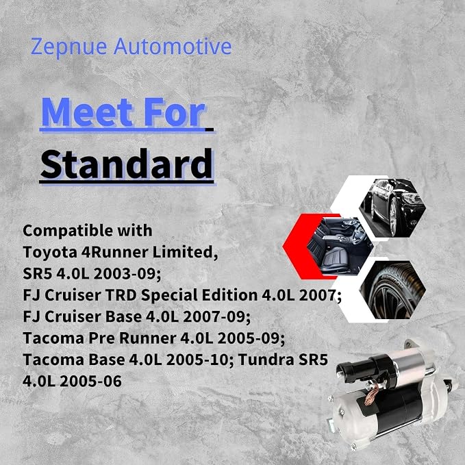 Starter Compatible with Toyota 4.0L 4Runner 2003-09, FJ Cruiser 07-09, Tundra Tacoma 2005-2010 2810031050 28100-31050 281003105084 28100-31050-84 336-1786 410-52161 4280001250