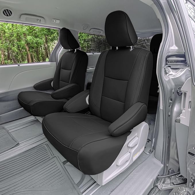 FH Group Custom Fit Car Seat Covers Specifically Made for 2011-2020 Toyota Sienna 7 Passenger, Car Seat Cover 2nd Row, Automotive Seat Covers in Black Faux Leather, Waterproof and Washable Seat Covers