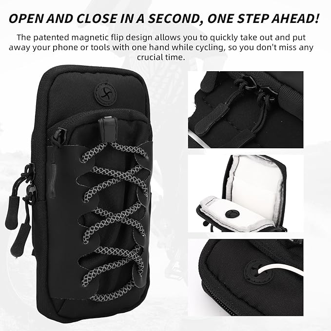 Motorcycle Frame Bag, Tear-Resistant Polyester Bike Phone Bag Magnetic Flip Design Dirtbike Pouch Accessories for Surron Talaria & E-Ride Pro Electric Ebike Vehicles (Black)