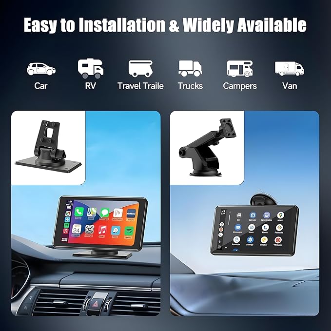 Wireless CarPlay & Android Auto Car Stereo - 7" HD Portable Touchscreen with Bluetooth 5.2, GPS Navigation, Mirror Link, 1080P Backup Camera, AUX & FM Transmitter - Plug & Play Receiver for Vehicles