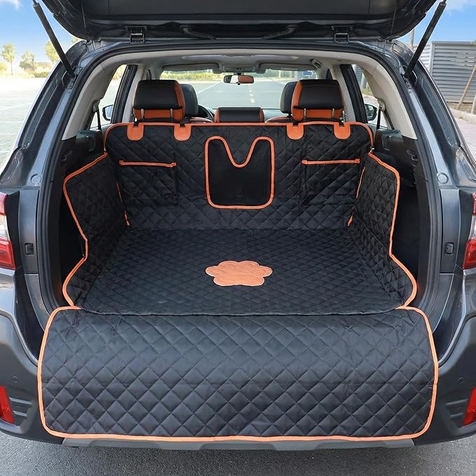 SUV Cargo Liner, 600D Waterproof Pet Trunk Cargo Cover Dog Seat Mat for SUVs Sedans Vans with Bumper Flap Protector, Non-Slip, Large Size Universal Fit, Black