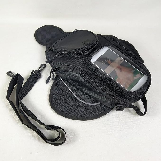 Motorcycle Tank Bag - Water Resistant Motorbike Bag | Magnetic & Strap Mount | 6.7 Inch Capacity | Black Oxford Cloth | 12.6x7.09x5.12 Inches | Powersports Tank Bag