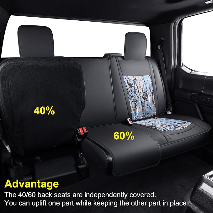 GXT Dodge RAM Seat Cover Full Set Fit for Select 2013-2021 Dodge RAM 1500 2500 3500 Pickup Truck, Waterproof Synthetic Leather Car Seat Cover and Cushion (Camouflage White)