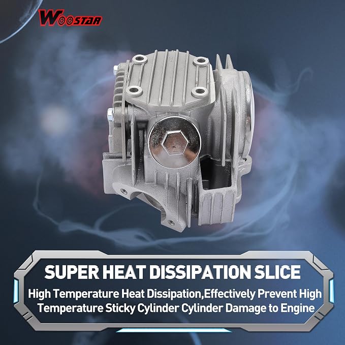 WOOSTAR 52.4mm Complete Cylinder Head 66mm Valves with Pistons and Gaskets Replacement for 4 Stroke Chinese Taotao Coolster 110cc Engine ATV Go Kart Dirt Bike