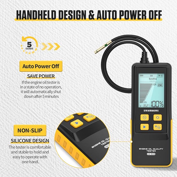 BELEY Engine Oil Tester & Motorcycle Oil Change Kit- Gasoline/Diesel Diagnostic Tool, 31.5in Probe, Temp Test, 2.8in Display (4 Batteries)
