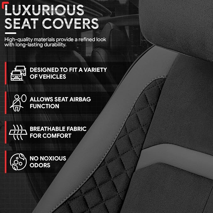 Voris Series Front Row Set Seat Covers Universal for Cars Trucks SUV, Black, CA-SC-VORIS-F-BK