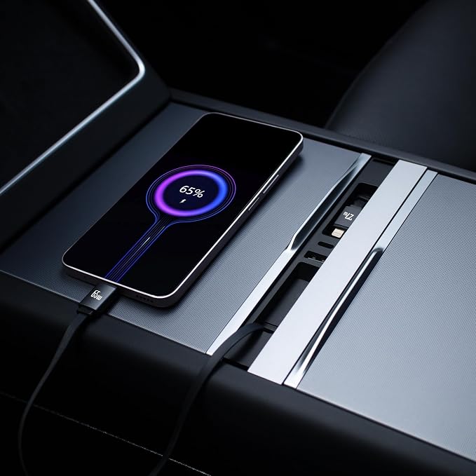 Car USB Hub Charger for Tesla Center Console with Fast Charging Retractable Cables Phone Charger Docking Station Accessories(Model Y Juniper 2025-2026 & Model 3 Highland 2024-2026)