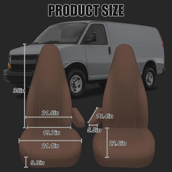 Heavy-Duty 600D Oxford Fabric Seat Covers for Chevrolet Express 2010 2011 2012 2013 2014 2015-2026 Tough & Durable Snug Fit No-Slip - Brown