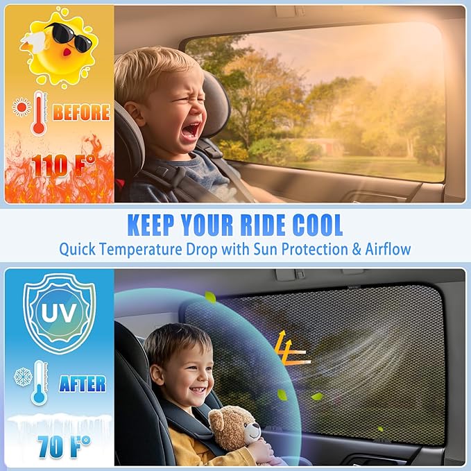 ZATOOTO Car Window Shades for Tucson 2021-2024 Window Cover Side Window Sun Shades Sun Blocker Car Window Screens for Camping | UV Protection, Privacy, Ventilation, and Bug-Free Design