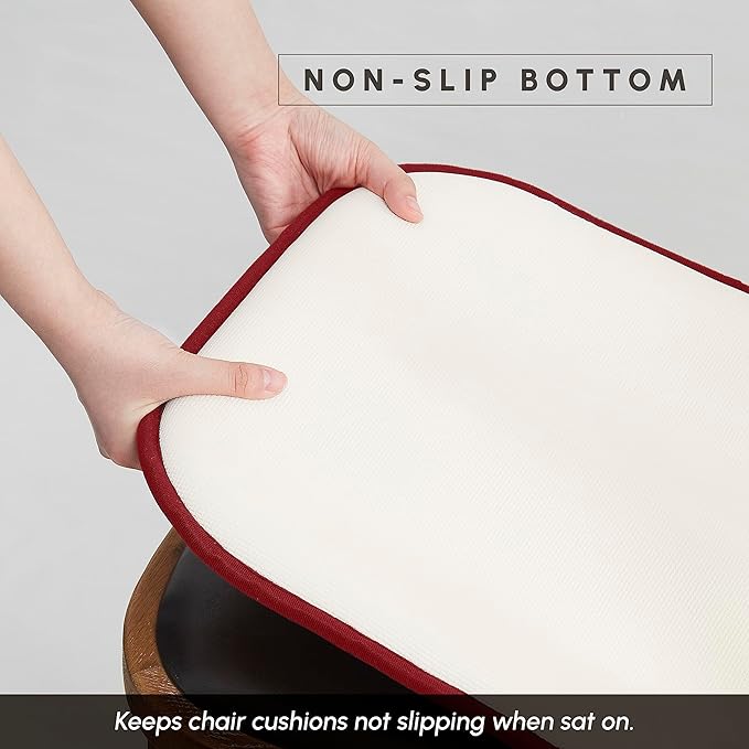 Elegant Comfort Chair Cushion Covers with Ties and Non Skid Rubber Backing-Thick Memory Foam - Soft Cushion Pad- Rounded Square Seat Cover-16 x 16 Inches-Honeycomb Textured Pattern, Set of 2, Burgundy
