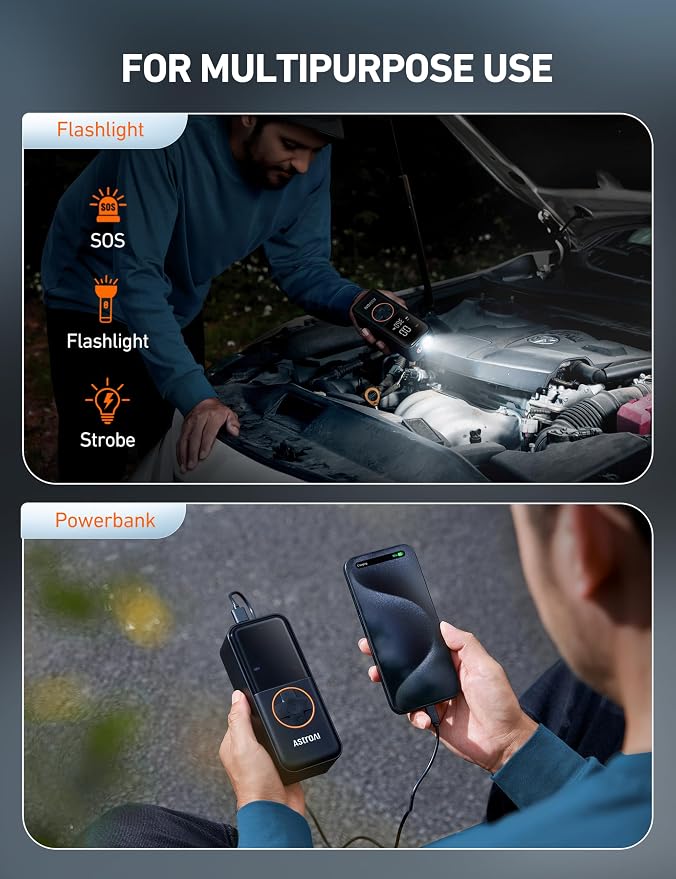 AstroAI Tire Inflator Portable Air Compressor, 150PSI Portable Air Pump for Car Tires with Pressure Gauge LED Light, Electric Air Pump Quick Inflation for Cars, Motorcycles, Bikes, Tires, Balls