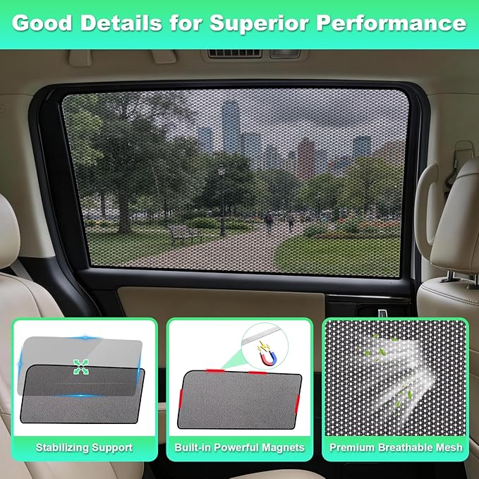 Car Window Shades for 2018-2024 Odyssey - Rear Side Window Sun Shade for Baby, Breathable Mesh Privacy Window Covers, UV Protection & Heat Insulation for Travel, Napping, Camping