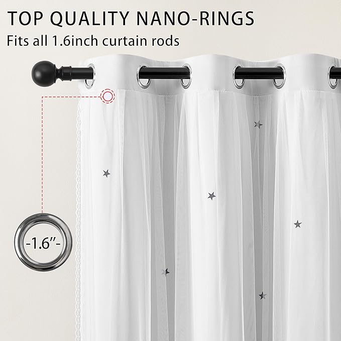 XiDi White Curtains 96 Inches Long for Girls Bedroom Living Room Privacy Room Darkening Double Layer Curtains with Sheer Overlay for Kids Toddler Princess Nursery Room Grommet Window Drapes W34 X L96