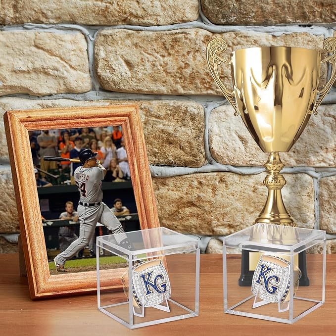 6 Pack Championship Ring Display Case Clear Acrylic Display Case Mini Baseball Softball Ring Holder Single Ring Display Box Stand 1 Slot Ring Hole Storage Box Gift for Sports Fans, 2.16 Inch