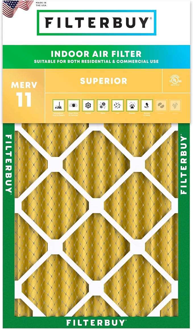 Filterbuy 12x20x4 Air Filter MERV 11 Superior Pet & Allergy Defense (1-Pack), Electrostatic Pleated HVAC AC Furnace Filters Replacement (Actual Size: 11.50 x 19.50 x 3.63)