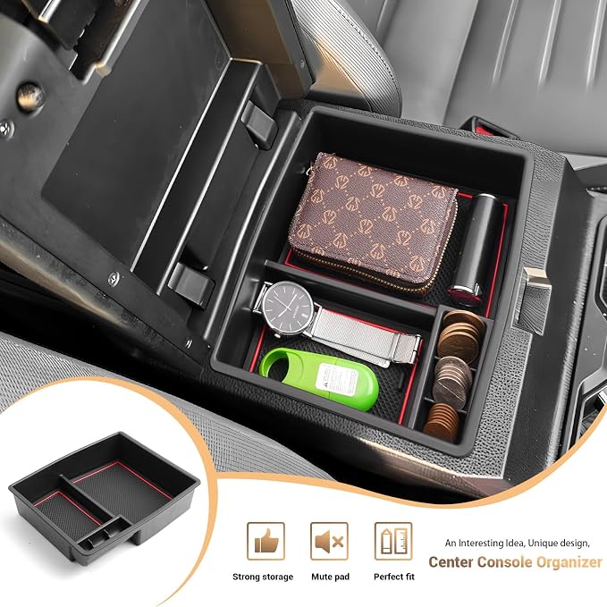 YEE PIN for 2024 2025 Toyota Tacoma Center Console Organizer for 2025 Toyota Tacoma Accessories SR/SR5/TRD PreRunner/TRD Sport/TRD Off-Road/Limited/Trailhunter/TRD Pro Middle Console Insert Tray Red