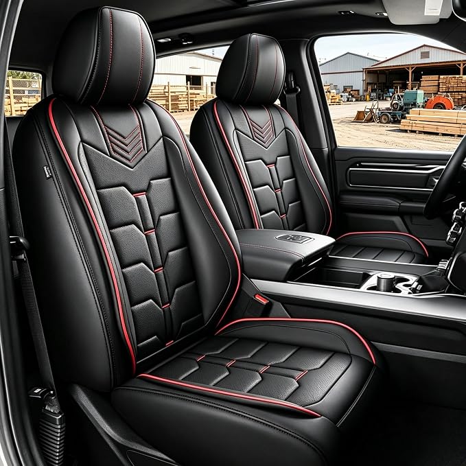 TTX LIGHTING Seat Covers Fit for Dodge RAM : 2002-2025 2026 Compatible with RAM 1500 2500 3500 Crew Quad Regular Cab Full Set Seat Covers Truck Pickup Car Seat Covers(5 Seats, Redline, Curved Bench)