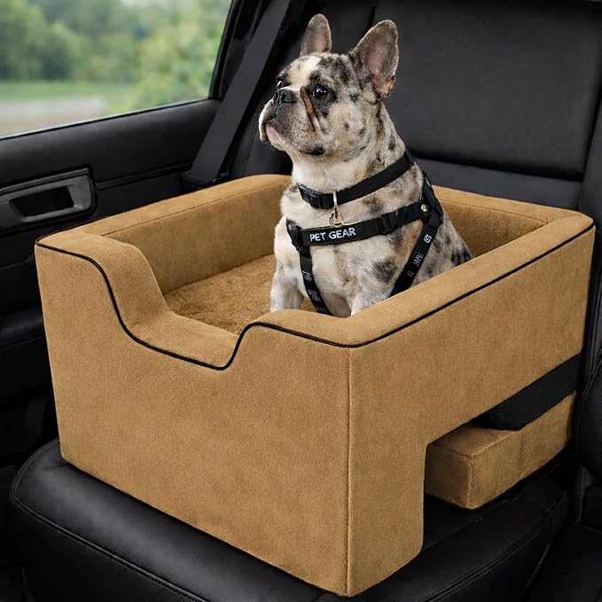 Pet Gear Lookout Booster Car Seat, Sand Dune | Removable Comfort Pillow, Safety Tether Included, Installs in Seconds, No Tools Required