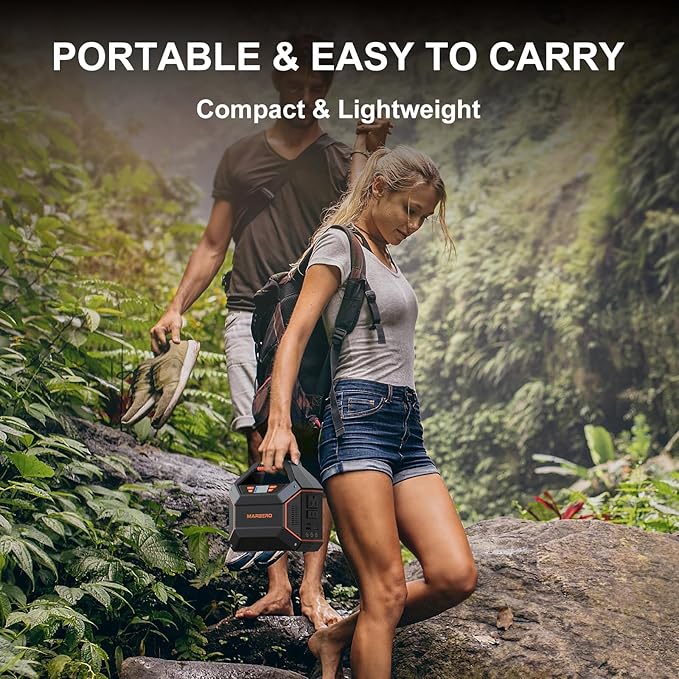 MARBERO 155Wh Solar Generator with 30W Solar Panel Portable Power Station 100W Multi-Output Built-in LED Flashlight & 6.5ft Cable Ultra Lightweight for Camping Emergency Blackout
