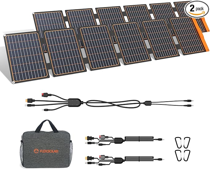 FlexSolar 2PCS 60W Portable Solar Panels Chargers with PD3.0 USB-C,QC3.0 USB-A and DC Outputs Foldable IP67 Waterproof Power Emergency Camping for Small Power Station Generator,Phones, Power Banks