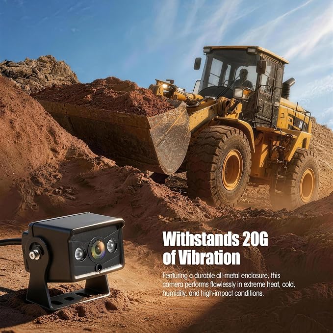 10.1" DVR IPS Touchscreen & 2 AHD Wired Backup Cameras, IP69K Water/Dust Proof Rear Camera, 1080P Quad Split Screen & 20G Vibration-Proof Camera for Hitching, Farm Work, UTV, Tractor, Trailer