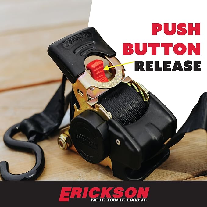 Erickson Pro Series 2in x 10ft Black Retractable Ratcheting Tie-Down Straps, High-Strength Design, 3300 lb Load Capacity, Pack of 2