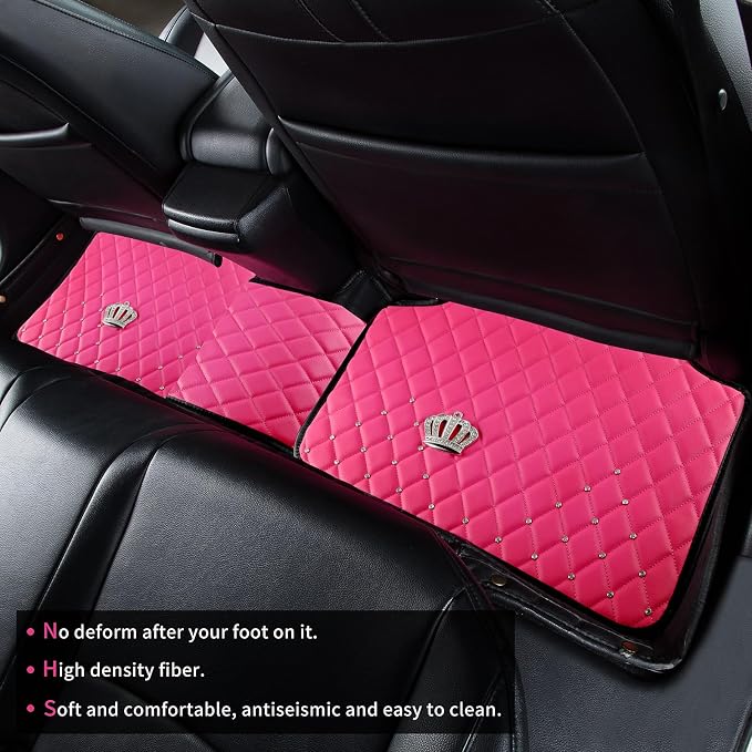eing Car Trash Can with Lid, Mini Vehicle Trash Bin Purple & Pu Leather Floor Mats for Car Pink